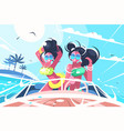 girls in bathing suits riding speedboat vector image