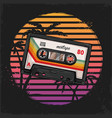 hand drawn vintage cassette against retro sunset vector image