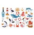 set of nautical items isolated on white vector image