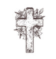 christ stone crosse with wreath white flowers l vector image