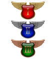 gold silver and bronze award signs with wings vector image