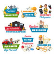 professions icons with farmer builder and tailor vector image