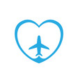 love shape modern with airplane logo design vector image