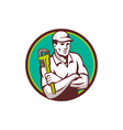 plumber monkey wrench arms crossed circle retro vector image vector image