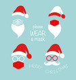santa claus head label wear surgical mask set icon vector image