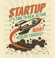 startup retro poster with a rising rocket vector image vector image