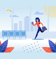 woman traveling plane holding passport ticket vector image