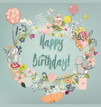 cute hares with floral wreath vector image