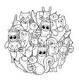 cute woodland animals circle shape pattern vector image vector image