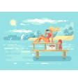 female lifeguard looking through binoculars vector image