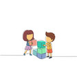 single one line drawing little boy and girl vector image vector image