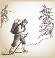 hand drawn trekking woman with backpack vector image vector image
