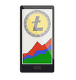 litecoin coin with growth graph on a phone screen vector image