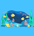 paper cut underwater aquarium with fish vector image vector image