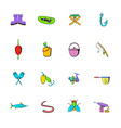 fishing icons set cartoon vector image
