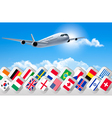 airplane travel background with flags of different vector image
