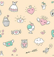 seamless pattern with hearts and love doodles vector image