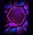 summer background with fluorescent tropic leaves vector image