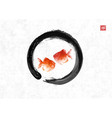 two red fishes in black enso zen circle on rice vector image