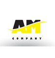 am a m black and yellow letter logo with swoosh vector image