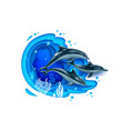 cartoon dolphins and sea paper cut landscape vector image