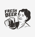 happy woman holding a beer mug retro vector image