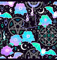 seamless pattern of magical symbols and bats vector image