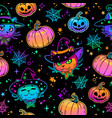 seamless pattern with cute cats and halloween vector image
