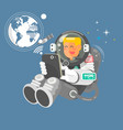 astronaut in outer space using a laptop vector image