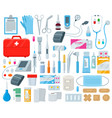 cartoon first aid kit medical tools and pharmacy vector image