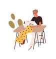 person work with fabric at sewing machine vector image vector image