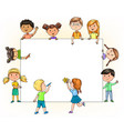 funny children hold and paint blank banner vector image vector image