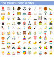 100 childhood icons set flat style vector image vector image