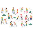 volunteers gathering garbage and plastic waste vector image