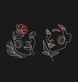 womens faces one line art with leaves continuous vector image vector image