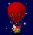 santa claus flying on a red hot air balloon vector image vector image