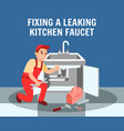 plumber fixing leaking kitchen faucet banner vector image