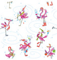 flamingoes ice skating seamless christmas pattern vector image