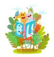 happy fox rabbit and bird reading book in forest vector image vector image