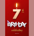 burning birthday candle in the form of number 7 vector image vector image