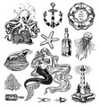 nautical adventure set sea lighthouse mermaid vector image vector image