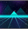 80s neon grids and starry sky pyramids vector image
