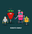robots family with kids vector image