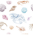 seamless hand drawn seashells and crabs pattern vector image