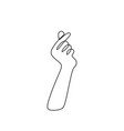 continuous line drawing of love symbol with hand vector image