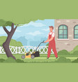 lawn mowing cartoon vector image vector image