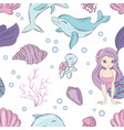 sea textile mermaid princess seamless pattern vector image