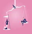 businessman and businesswoman on scales vector image vector image