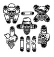 set skull with skateboard vector image vector image