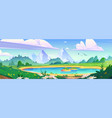 spring mountain landscape with lake and flowers vector image
